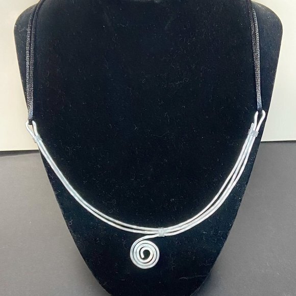 Hammered Stainless Steel Choker (bib) on Satin Cord - Picture 1 of 13
